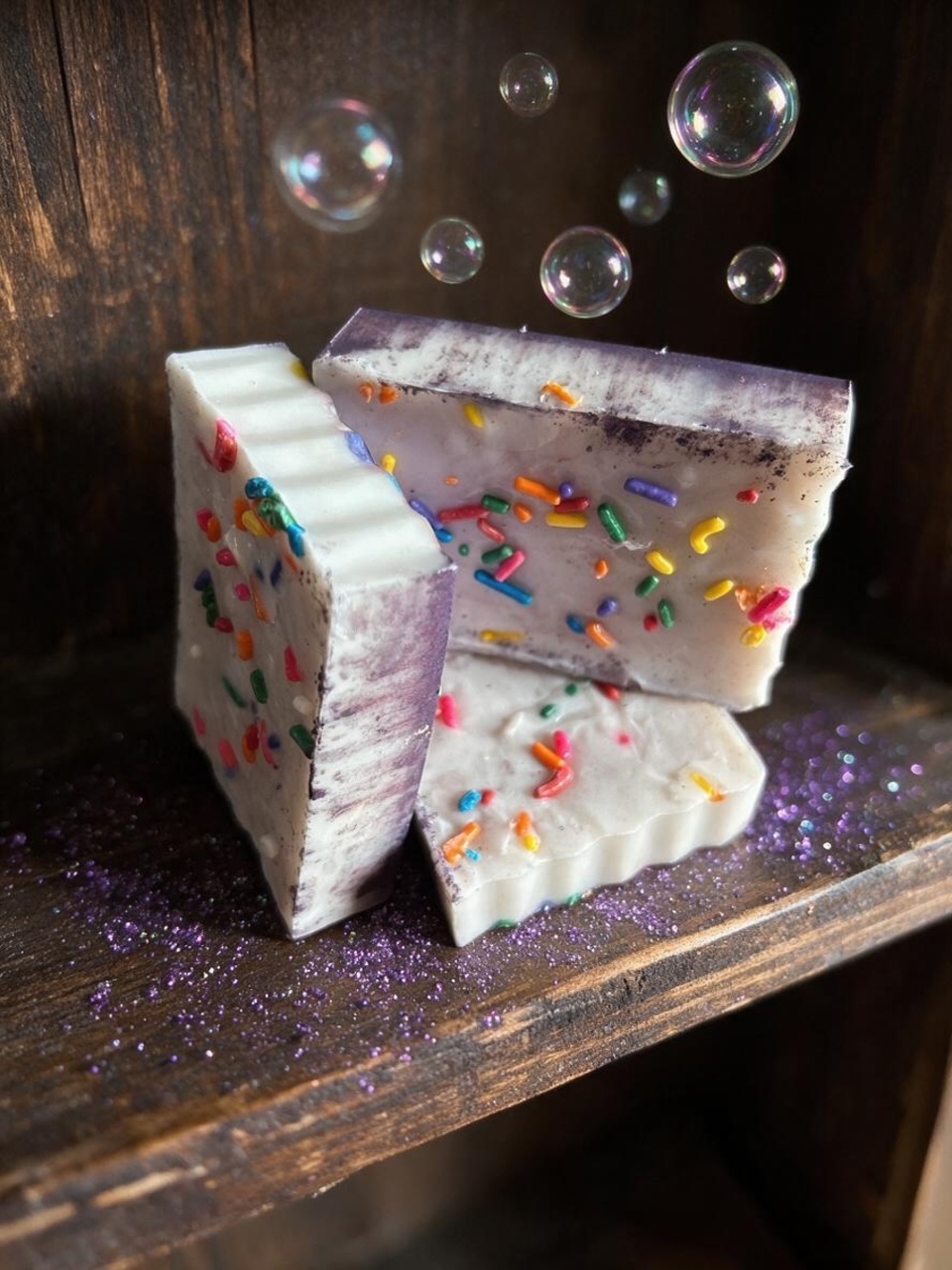 Handmade Cake Batter Triple Butter Soap Bars- with Rainbow Sprinkles & Glitter